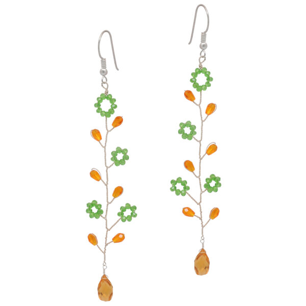 Citrine & Peridot Gemstone Faceted Flower Shaped Silver Earrings ES-1855