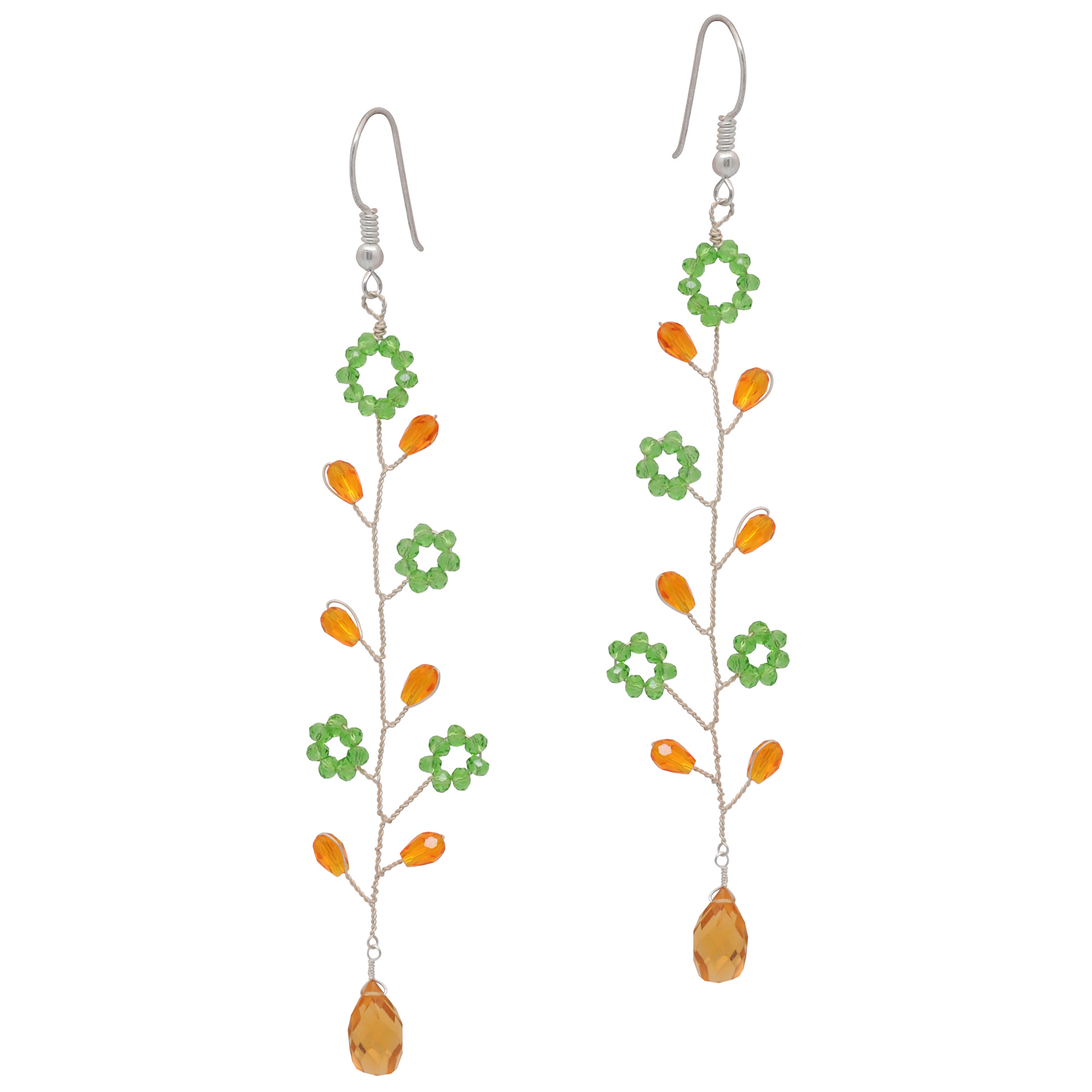 Citrine & Peridot Gemstone Faceted Flower Shaped Silver Earrings ES-1855