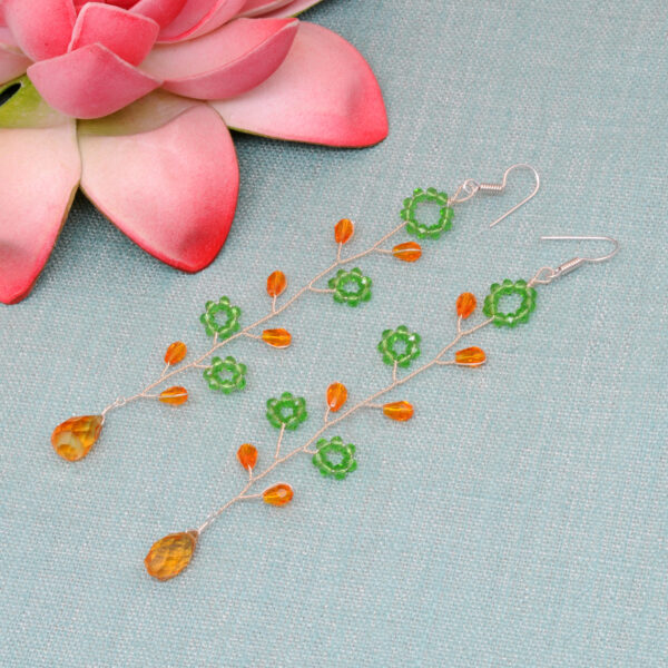Citrine & Peridot Gemstone Faceted Flower Shaped Silver Earrings ES-1855