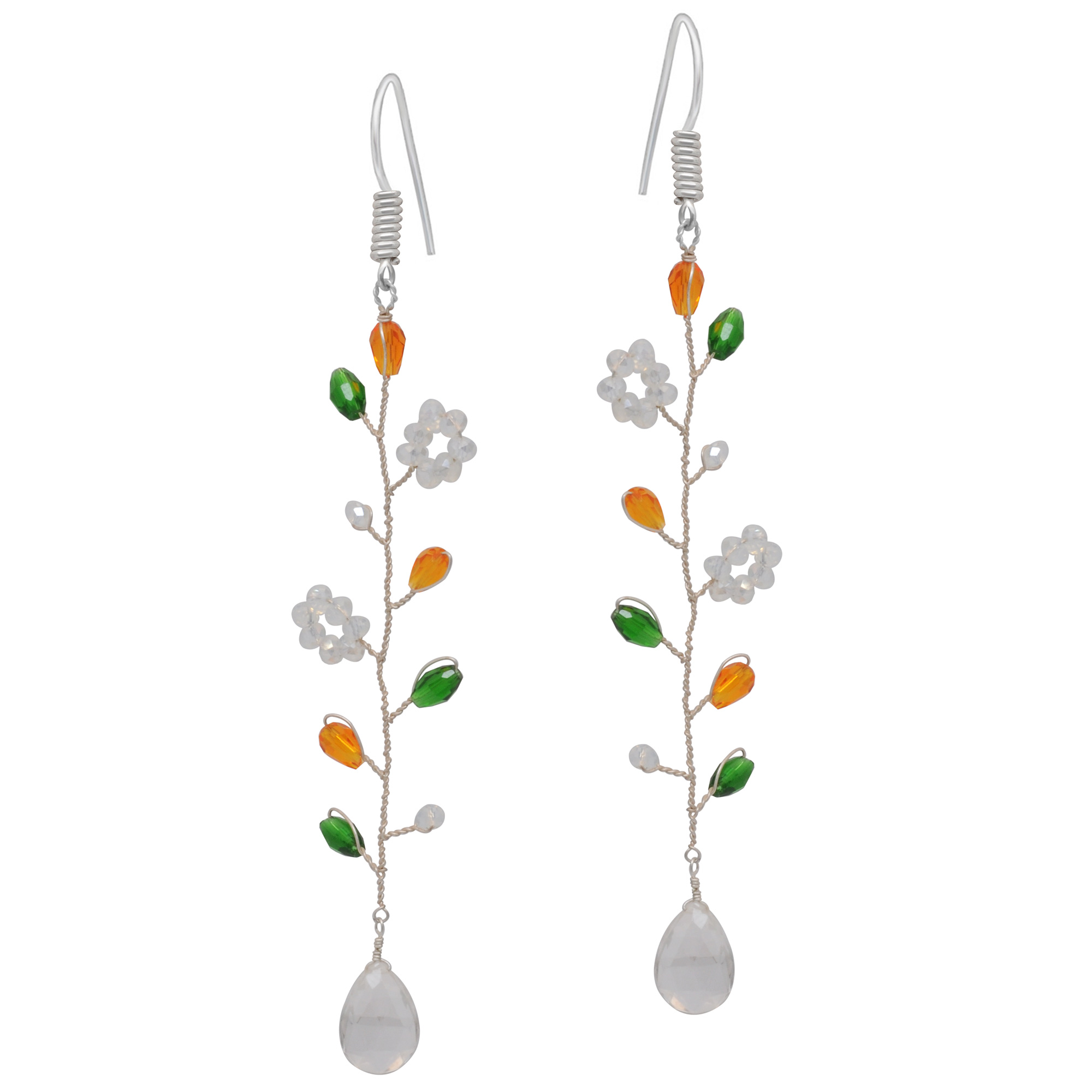Crystal & T-Savorite Gemstone Beaded Silver Earrings ES-1856