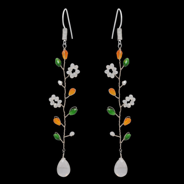 Crystal & T-Savorite Gemstone Beaded Silver Earrings ES-1856