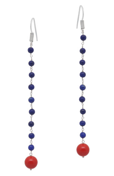 Lapis Lazuli & Moonga Gemstone Beaded Silver Earrings ES-1857