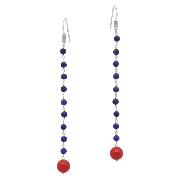 Lapis Lazuli & Moonga Gemstone Beaded Silver Earrings ES-1857