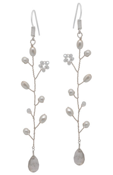 Crystal & Pearl Gemstone Beaded Silver Earrings ES-1859