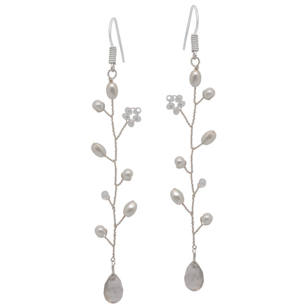 Crystal & Pearl Gemstone Beaded Silver Earrings ES-1859