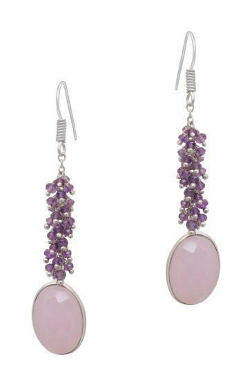 Rose Quartz & Amethyst Gemstone Beaded Silver Earrings ES-1860