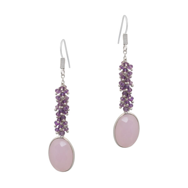 Rose Quartz & Amethyst Gemstone Beaded Silver Earrings ES-1860