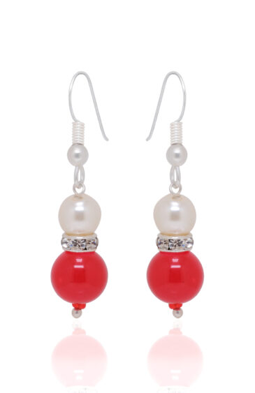Pearl & Ruby Gemstone Bead Dangle Earrings ES-1863
