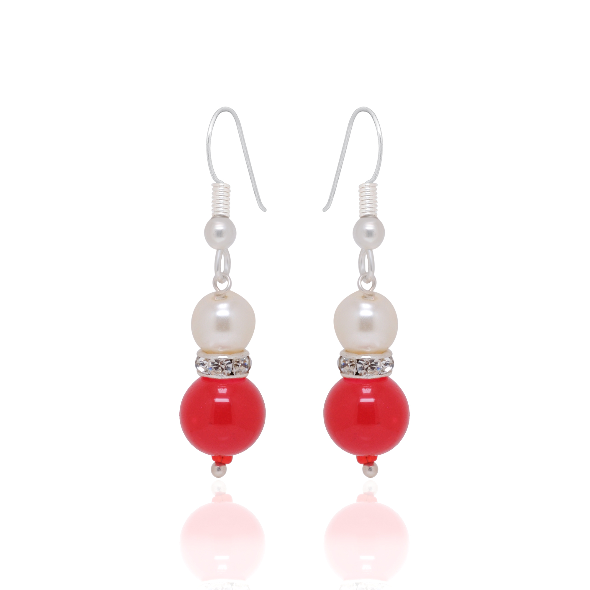 Pearl & Ruby Gemstone Bead Dangle Earrings ES-1863