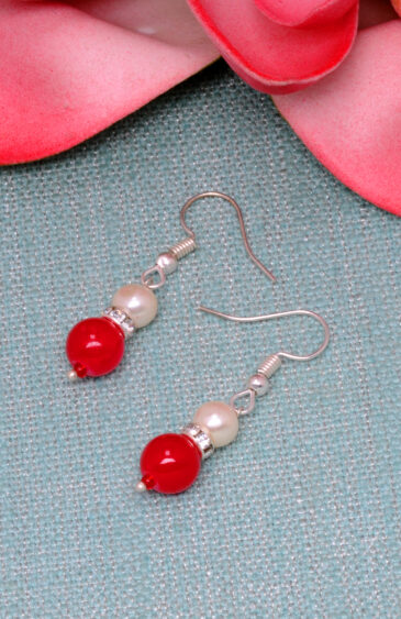 Pearl & Ruby Gemstone Bead Dangle Earrings ES-1863