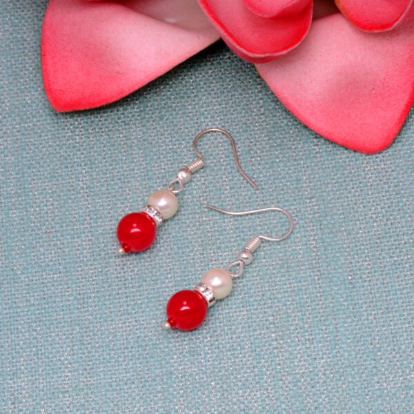 Pearl & Ruby Gemstone Bead Dangle Earrings ES-1863
