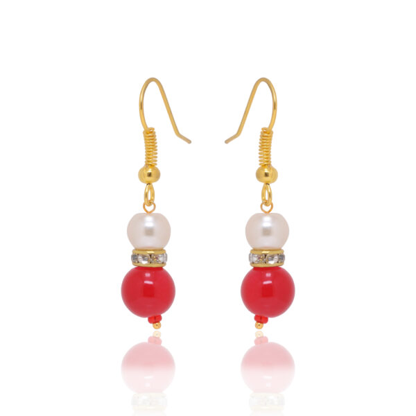 Pearl & Ruby Gemstone Bead Dangle Earrings ES-1864