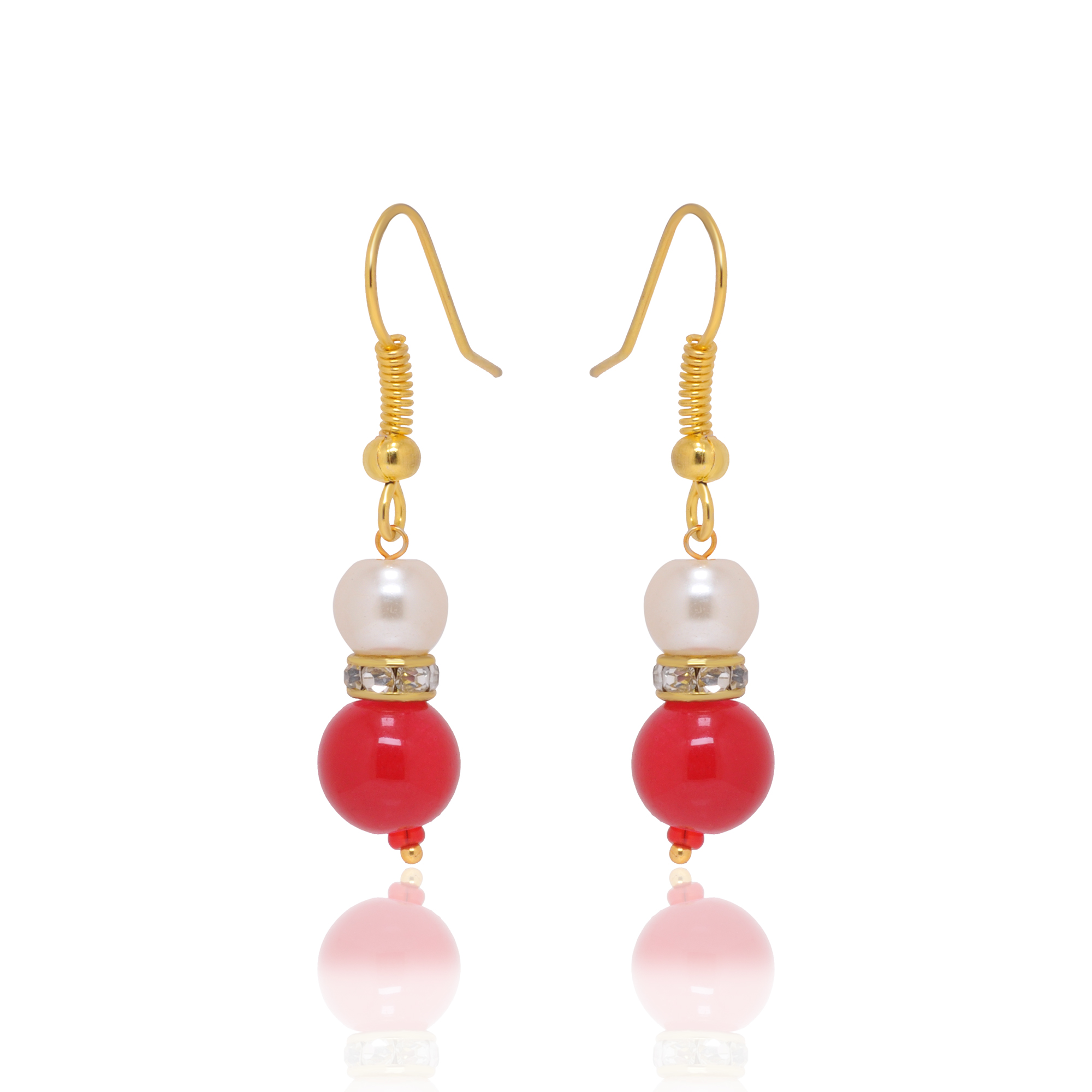 Pearl & Ruby Gemstone Bead Dangle Earrings ES-1864
