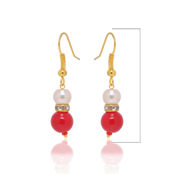 Pearl & Ruby Gemstone Bead Dangle Earrings ES-1864