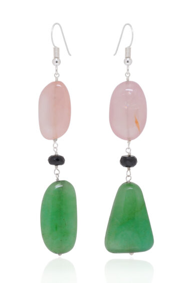 Rose Quartz, Spinel & Emerald Gemstone Bead Dangle Earrings ES-1865
