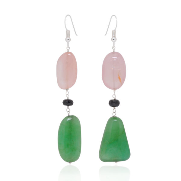 Rose Quartz, Spinel & Emerald Gemstone Bead Dangle Earrings ES-1865