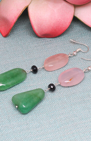 Rose Quartz, Spinel & Emerald Gemstone Bead Dangle Earrings ES-1865