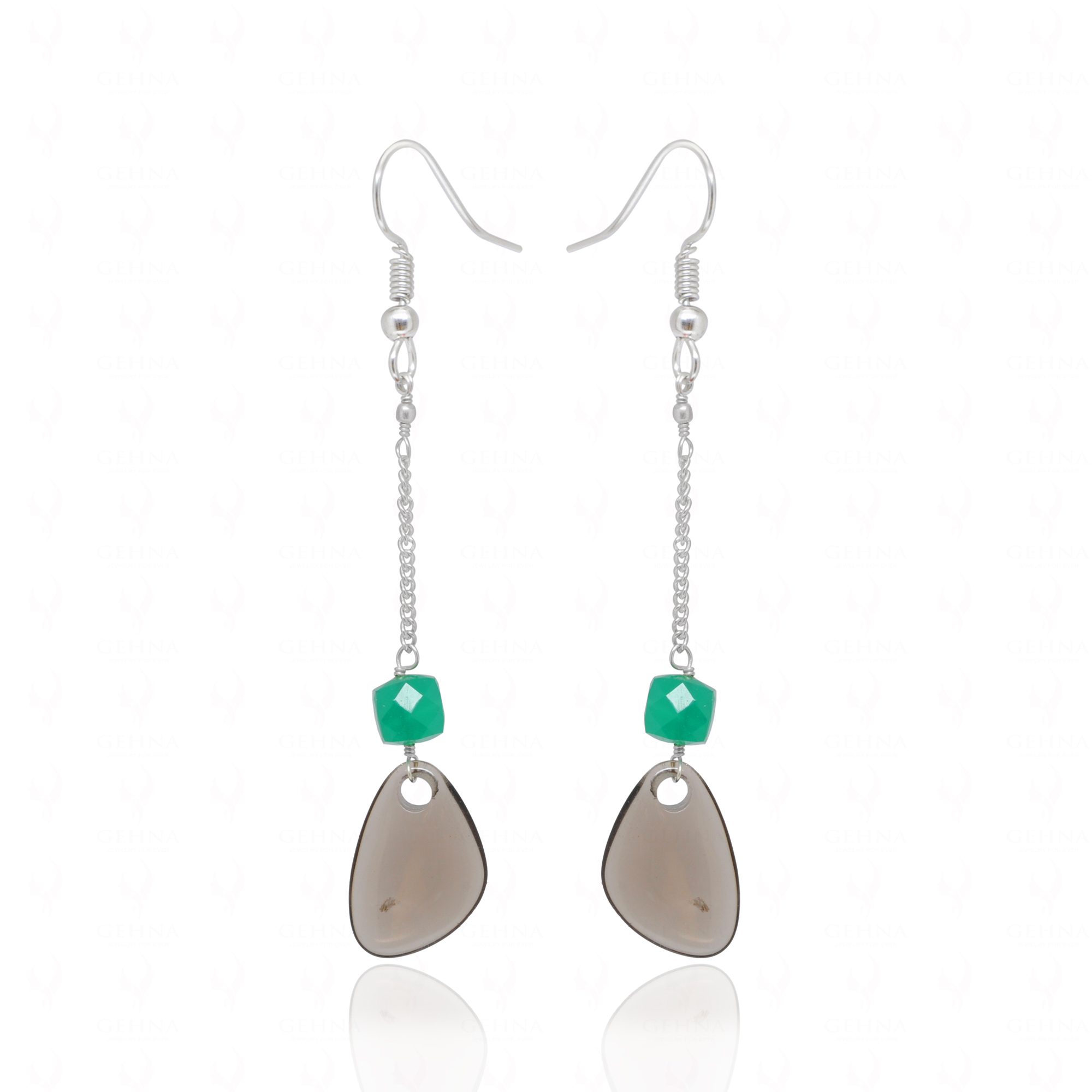 Green Onyx & Smoky Quartz Gemstone Bead Dangle Earrings ES-1870