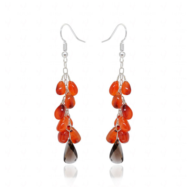 Carnelian & Smoky Quartz Gemstone Bead Dangle Earrings ES-1871
