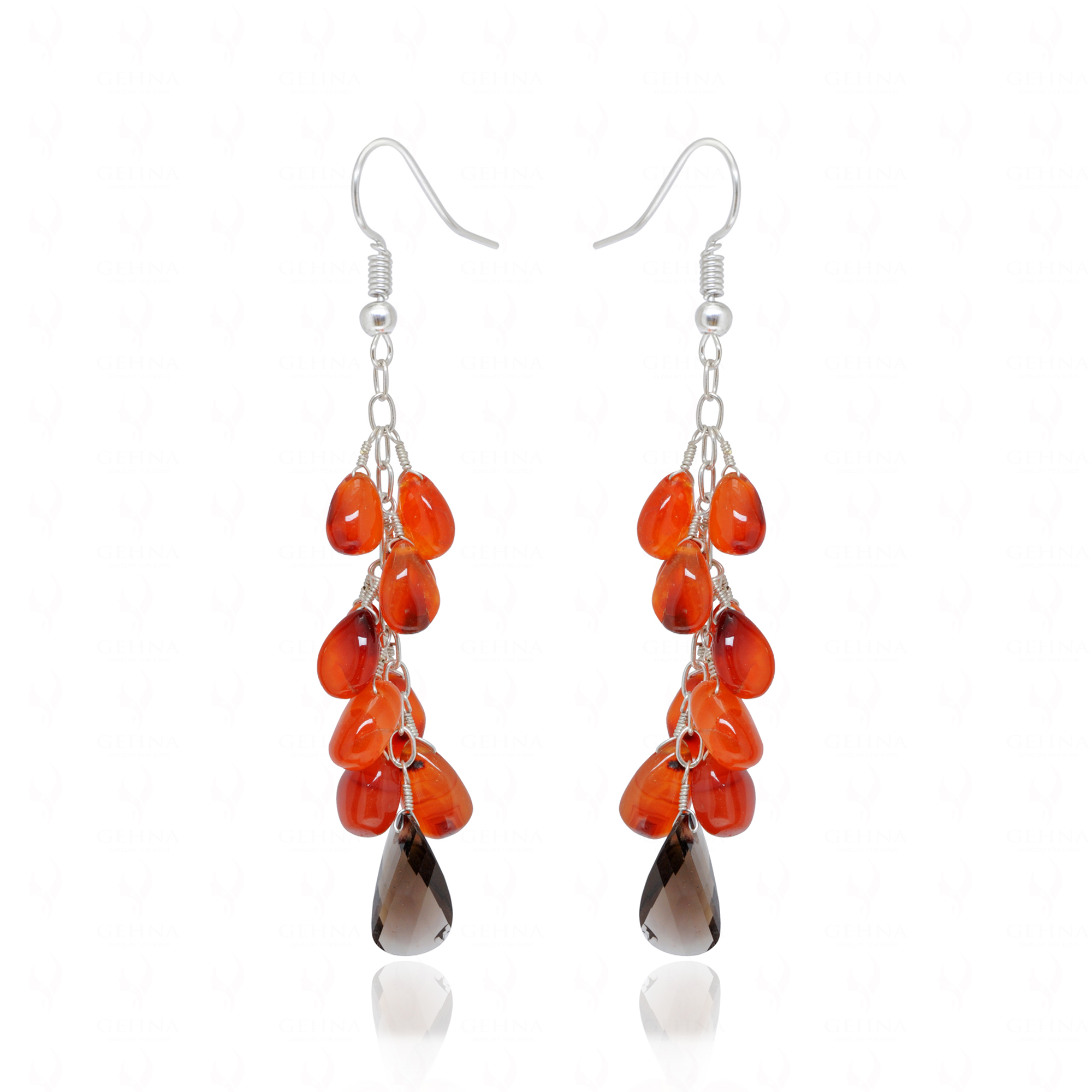 Carnelian & Smoky Quartz Gemstone Bead Dangle Earrings ES-1871