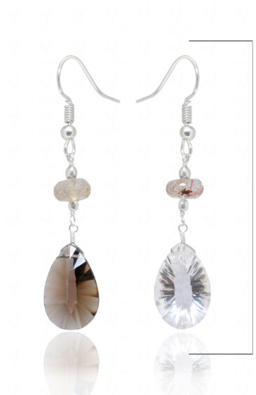 Smoky Quartz, Moonstone & Crystal Gemstone Dangle Earrings ES-1874