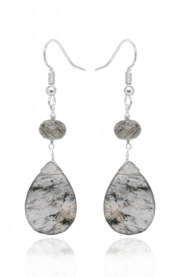 Rutile Quartz Gemstone Pear Shape Bead Dangle Earrings ES-1875