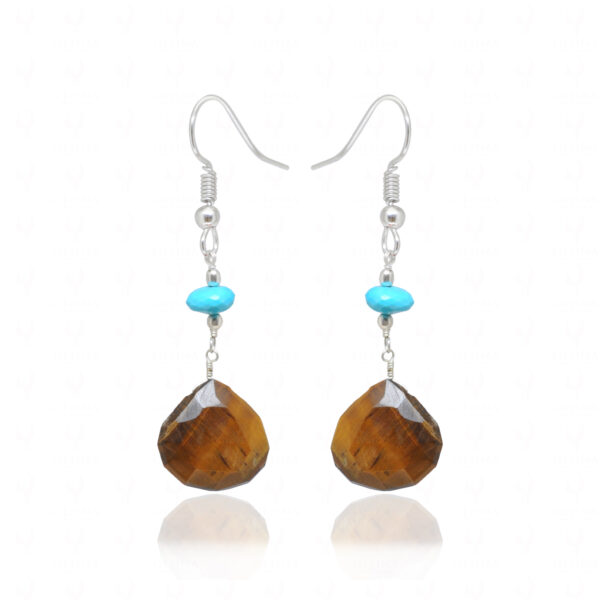 Tiger’S Eye & Natural Turquoise Gemstone Bead Dangle Earrings ES-1878