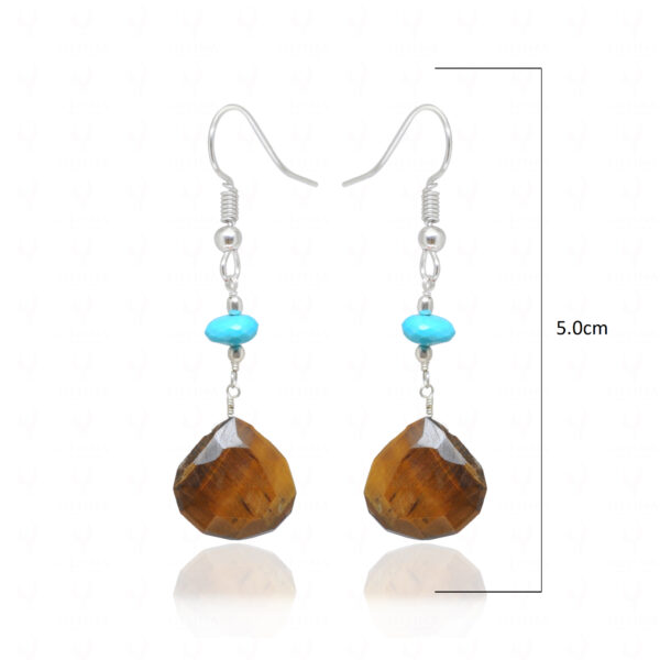 Tiger’S Eye & Natural Turquoise Gemstone Bead Dangle Earrings ES-1878