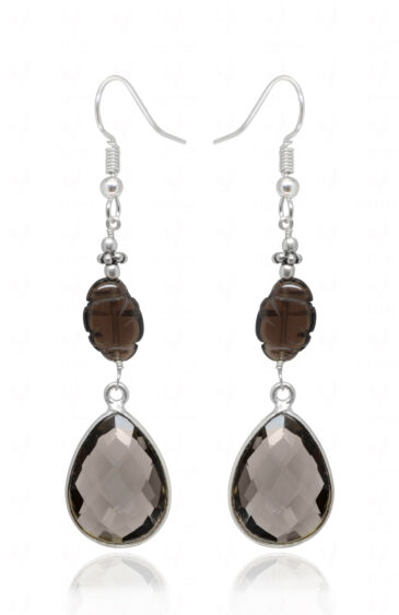 Pear Shape Smoky Quartz Genuine Gemstone Beaded Danglers ES-1882