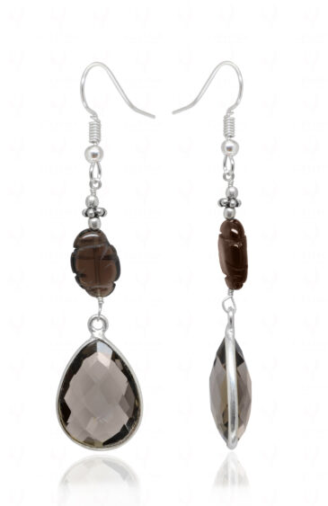 Pear Shape Smoky Quartz Genuine Gemstone Beaded Danglers ES-1882