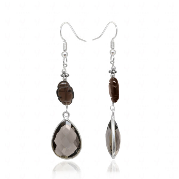 Pear Shape Smoky Quartz Genuine Gemstone Beaded Danglers ES-1882