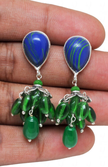 Lapis Lazuli &Green Onyx Gemstone Beaded Earrings Made In 925 Silver  ES-1885