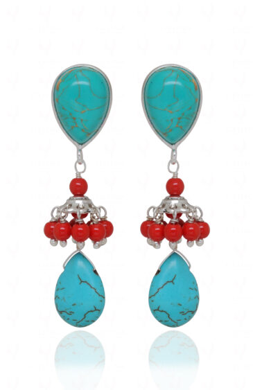 Turquoise & Jade Gemstone Beaded Earrings Made In 925 Silver ES-1886