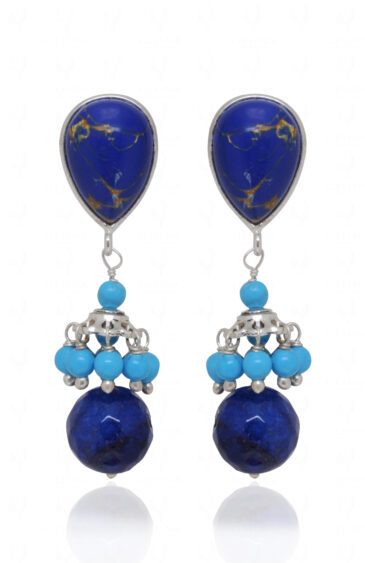 Lapis Lazuli & Turquoise Gemstone Beaded Earrings In 925 Silver  ES-1887
