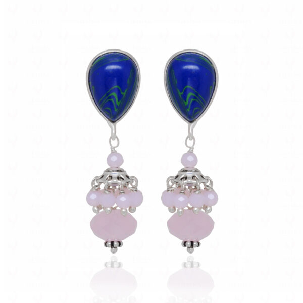 Lapis Lazuli & Rose Quartz Gemstone Beaded Earrings In 925 Silver  ES-1888