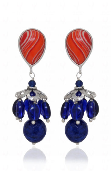 Red Jasper & Blue Sapphire Gemstone Beaded Earrings In 925 Silver ES-1889