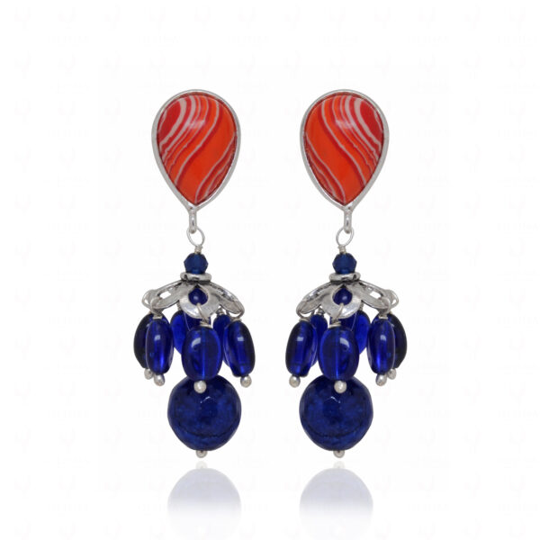 Red Jasper & Blue Sapphire Gemstone Beaded Earrings In 925 Silver ES-1889