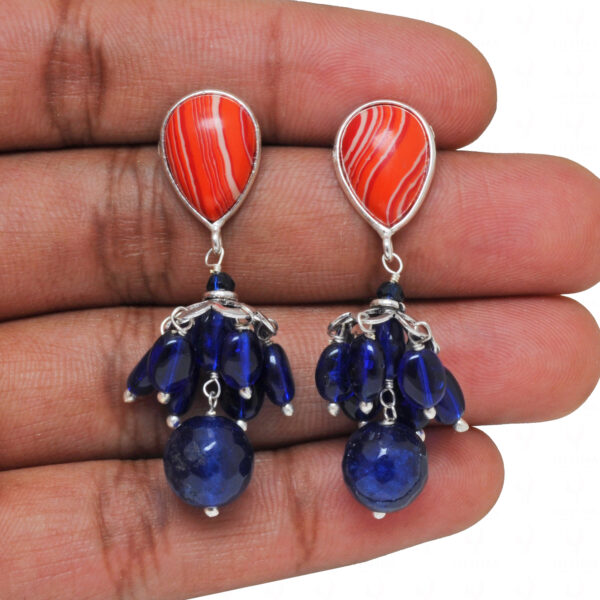 Red Jasper & Blue Sapphire Gemstone Beaded Earrings In 925 Silver ES-1889
