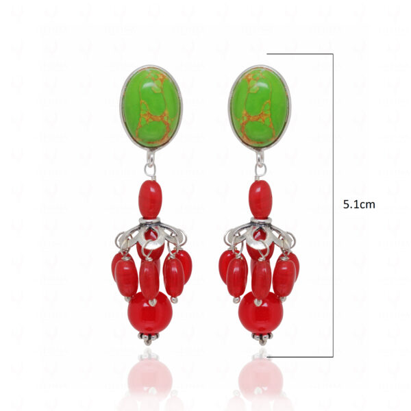 Green Turquoise & Ruby Gemstone Beaded Earrings In 925 Silver  ES-1890