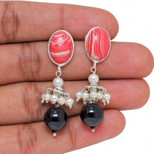 Red Jasper ,Pearl & Black Spinel Gemstone Beaded Earrings In 925 Silver ES-1892
