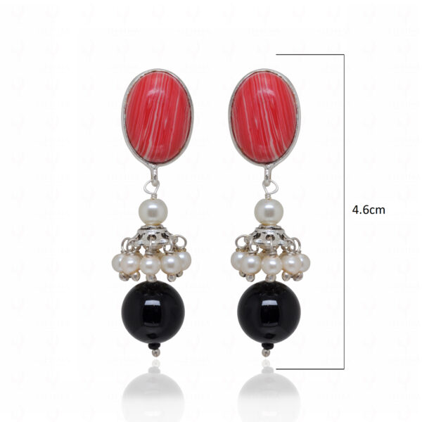 Red Jasper ,Pearl & Black Spinel Gemstone Beaded Earrings In 925 Silver ES-1892