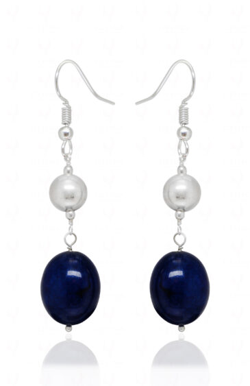 Blue Sapphire Gemstone Beaded Earrings In 925 Silver  ES-1893