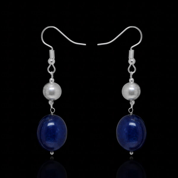 Blue Sapphire Gemstone Beaded Earrings In 925 Silver  ES-1893