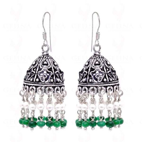 Pearl & Emerald Gemstone Cabochon Bead Earrings GE06-1002