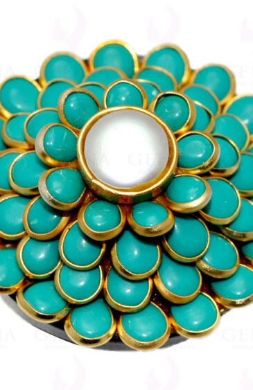 Pearl & Turquoise Color Stone Pacchi Ring Made In Rose Wood PR-1002