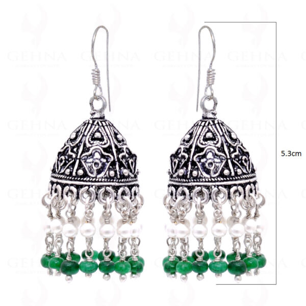 Pearl & Emerald Gemstone Cabochon Bead Earrings GE06-1002