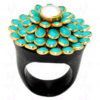 Pearl & Turquoise Color Stone Pacchi Ring Made In Rose Wood PR-1002