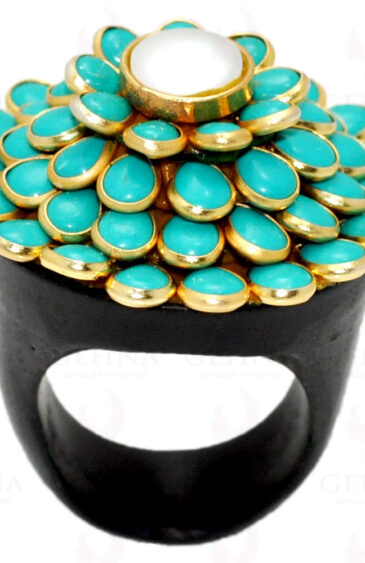 Pearl & Turquoise Color Stone Pacchi Ring Made In Rose Wood PR-1002