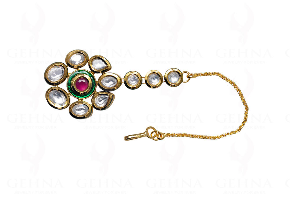 Ruby & Kundan Studded Beautiful Maang Tikka Ethnic Indian Wedding Jewelry FT-1003