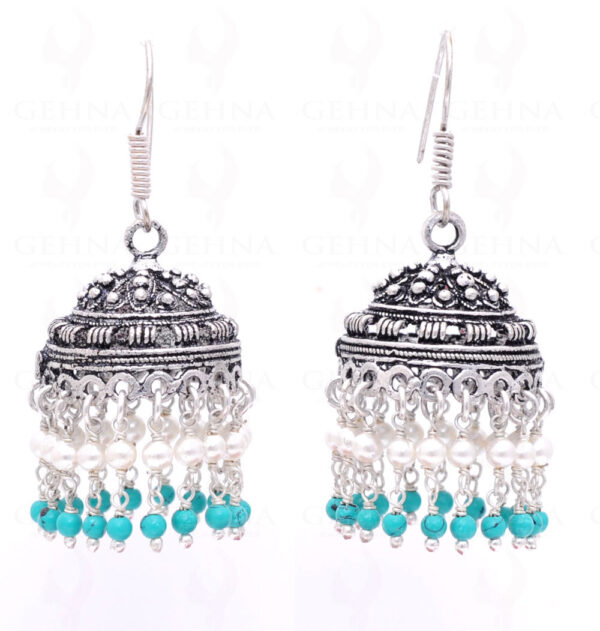 Pearl & Turquoise Gemstone Round Bead Earrings GE06-1003